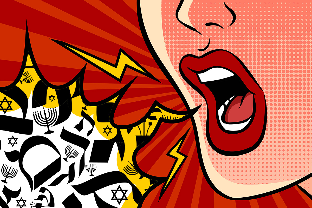 Angry shouting female mouth and empty speech bubble. Pop art vector illustration.