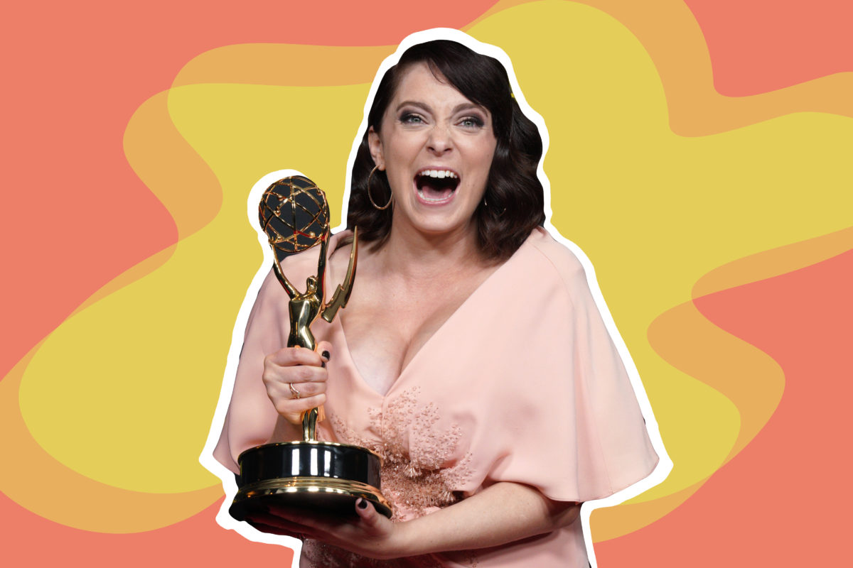 LOS ANGELES, CALIFORNIA - SEPTEMBER 14: Rachel Bloom poses in the press room with the award for outstanding original music and lyrics for 'Crazy Ex Girlfriend' during the 2019 Creative Arts Emmy Awards on September 14, 2019 in Los Angeles, California.