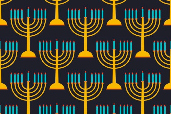 Hanukkah seamless pattern candlestick with nine candles. Vector