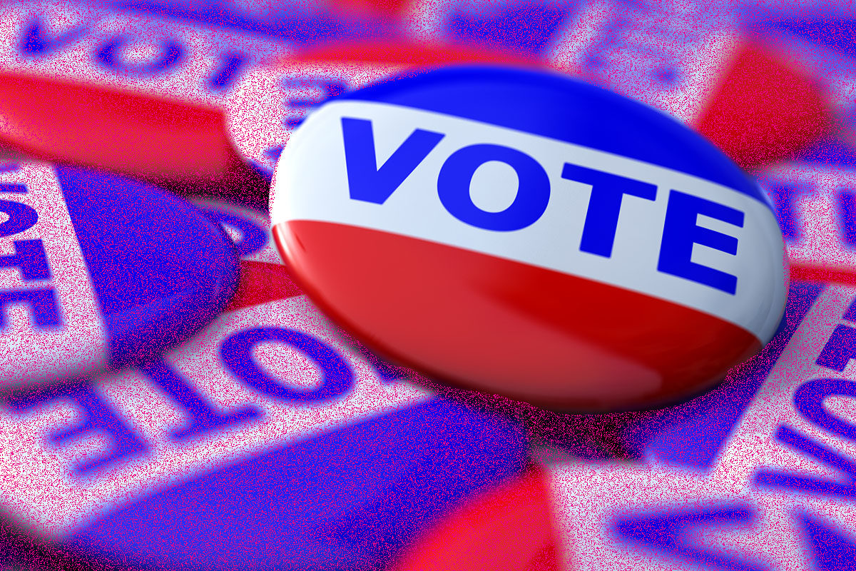 Photograph of a collection of vote badges