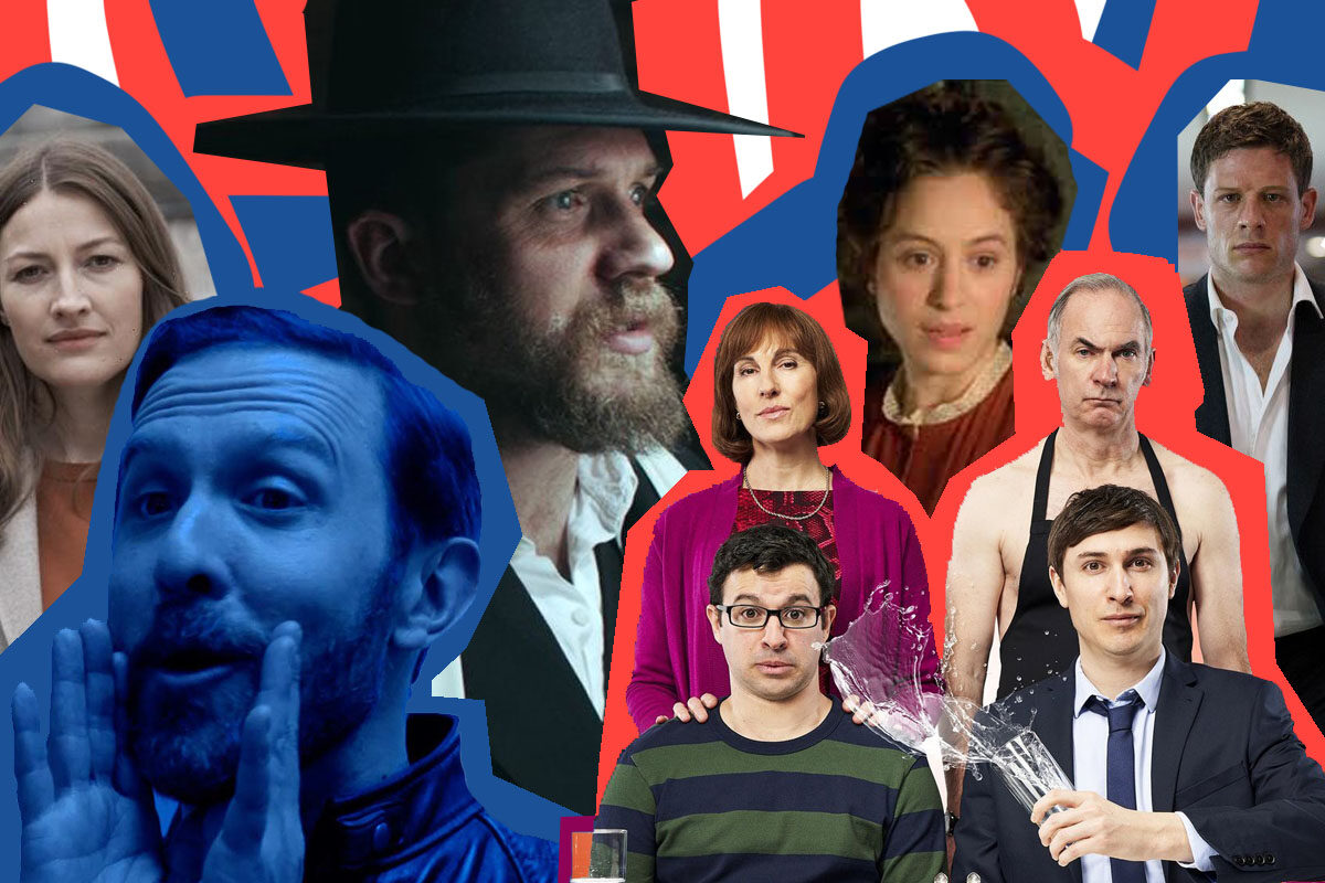 Collage of Jewish characters from British shows