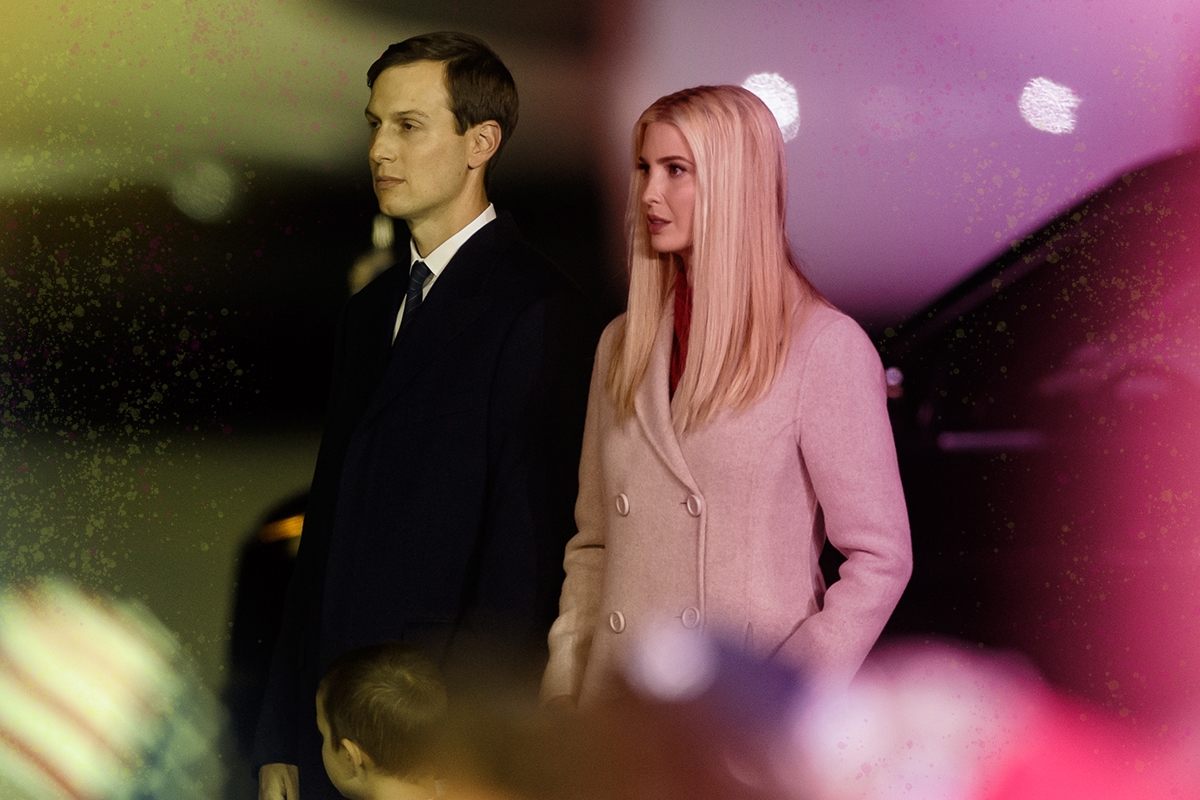 MOON TOWNSHIP, PA - SEPTEMBER 22: Ivanka Trump and Jared Kushner listen as President Donald Trump speaks at a campaign rally at Atlantic Aviation on September 22, 2020 in Moon Township, Pennsylvania. Trump won Pennsylvania by less than a percentage point in 2016 and is currently in a tight race with Democratic nominee, former Vice President Joe Biden. (Photo by Jeff Swensen/Getty Images)