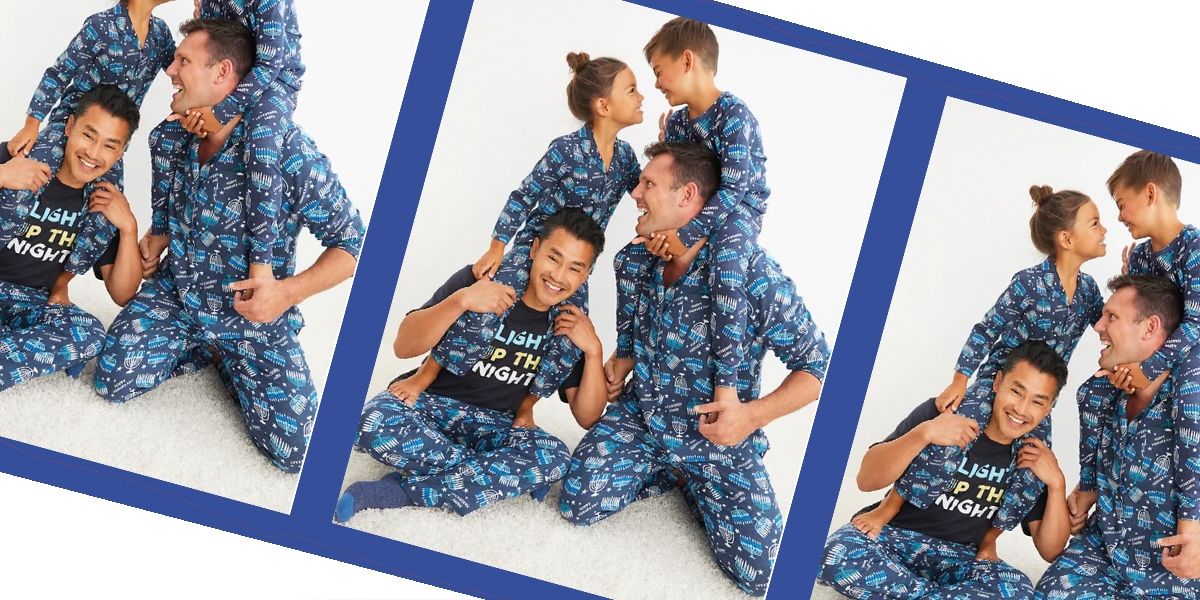 Family Pajamas Men's Dreidel Hanukkah Pajama Set Blue Large 