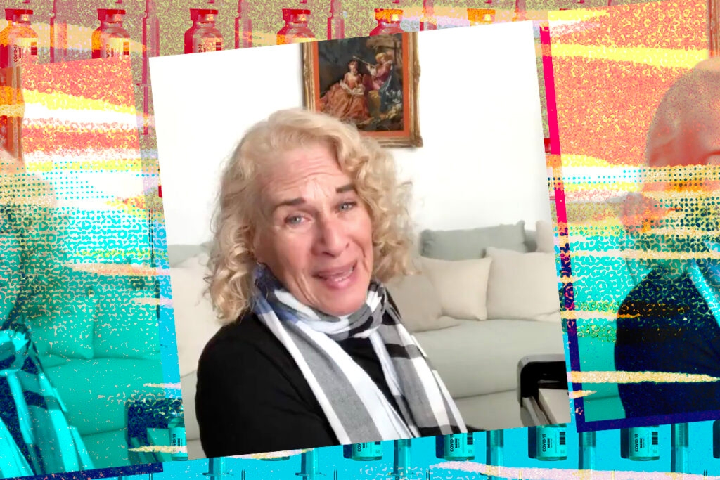 Carole King on a colorful background