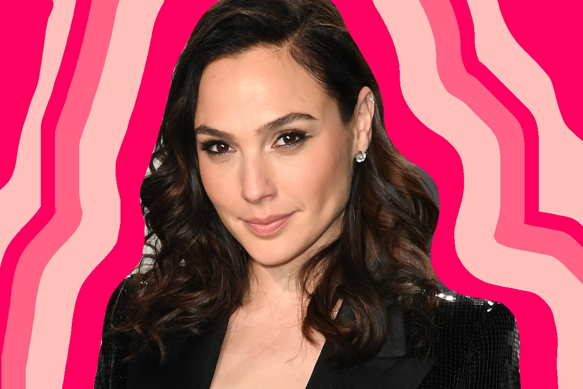 Gal Gadot on a colorful background