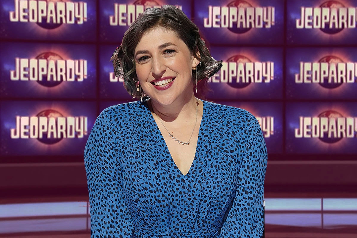 Mayim Bialik on the stage of "Jeopardy!"