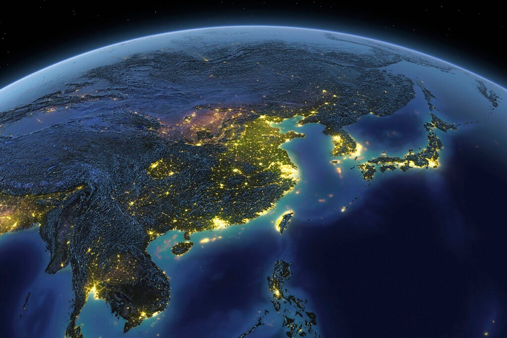 A detailed view of the earth from space with night lights