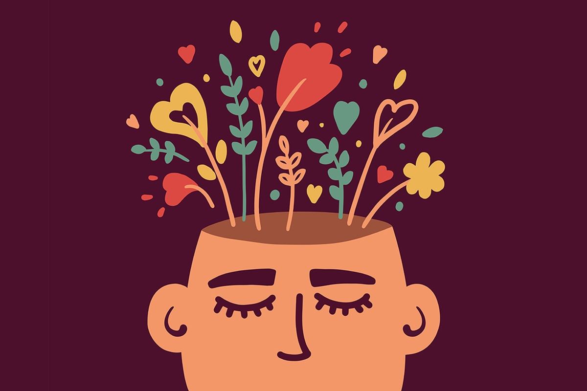 illustration of flowers growing out of a person's head