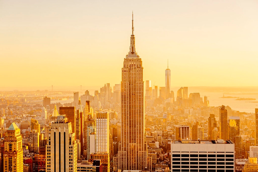 Golden sunset in Manhattan, New York City