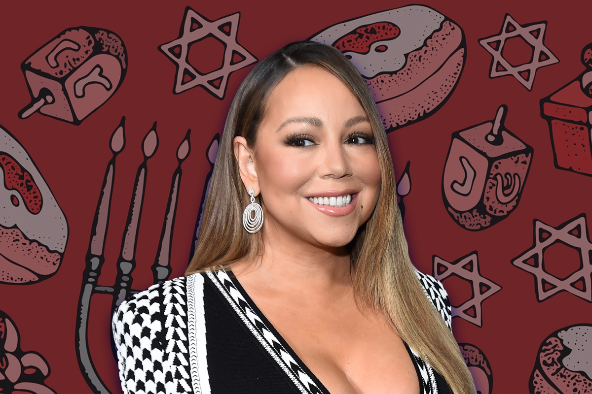 Mariah Carey on a Hanukkah background
