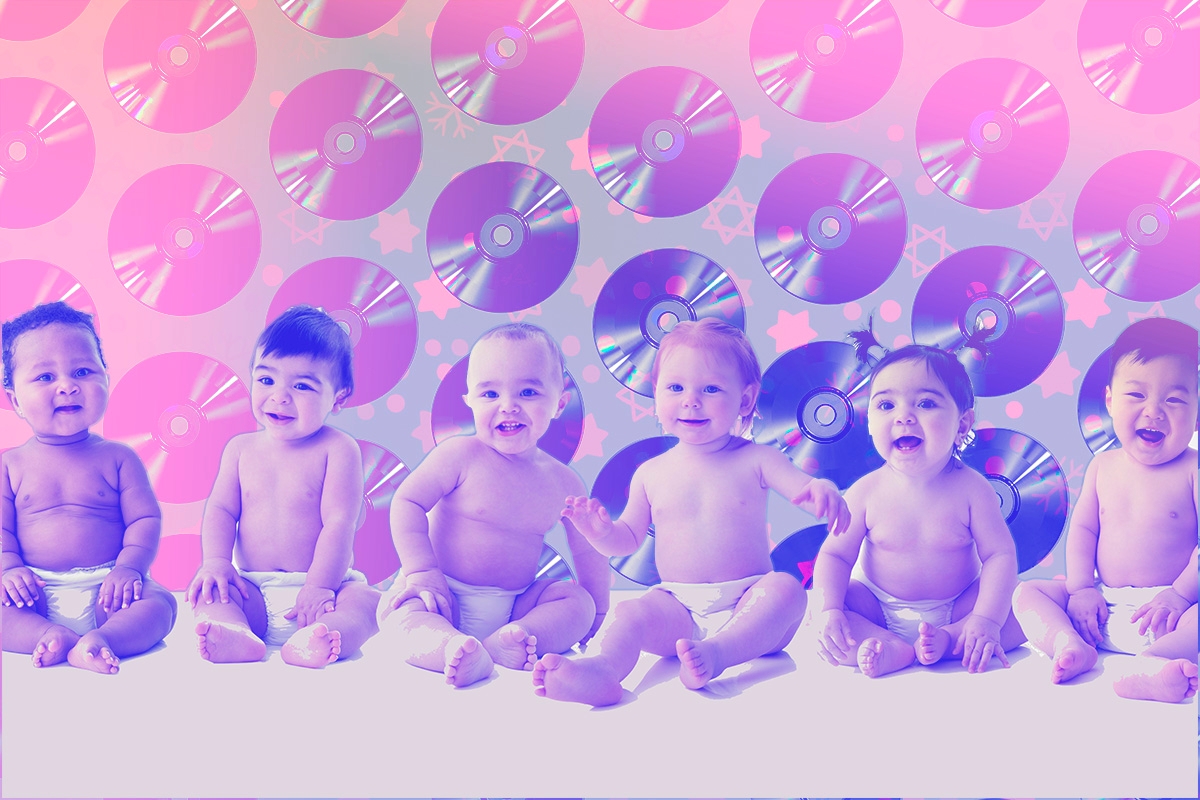 Studio shot of babies sitting in row