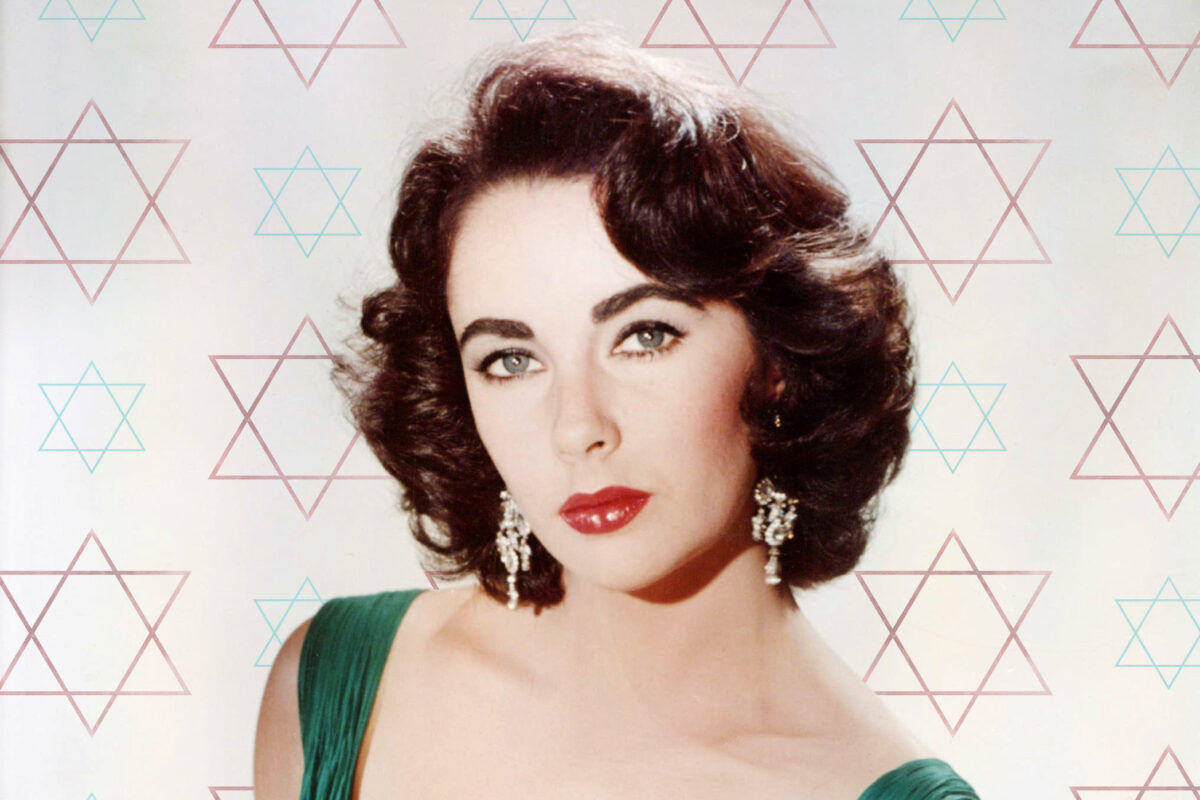Elizabeth Taylor with a background of Jewish stars