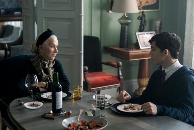 Helen Mirren as Grandmère and Bryce Gheisar as Julian in White Bird: A Wonder Story.