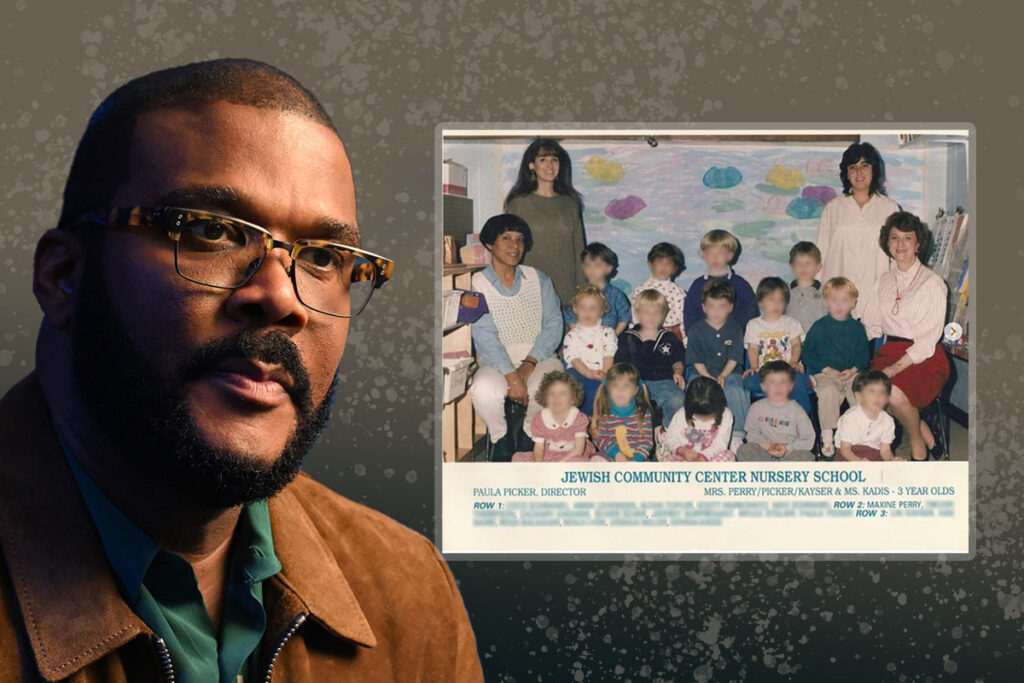 Tyler Perry and an image of his mother's JCC class