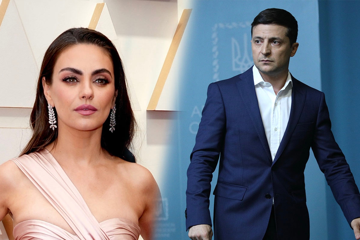 Left: Mila Kunis Right: Volodymyr Zelensky