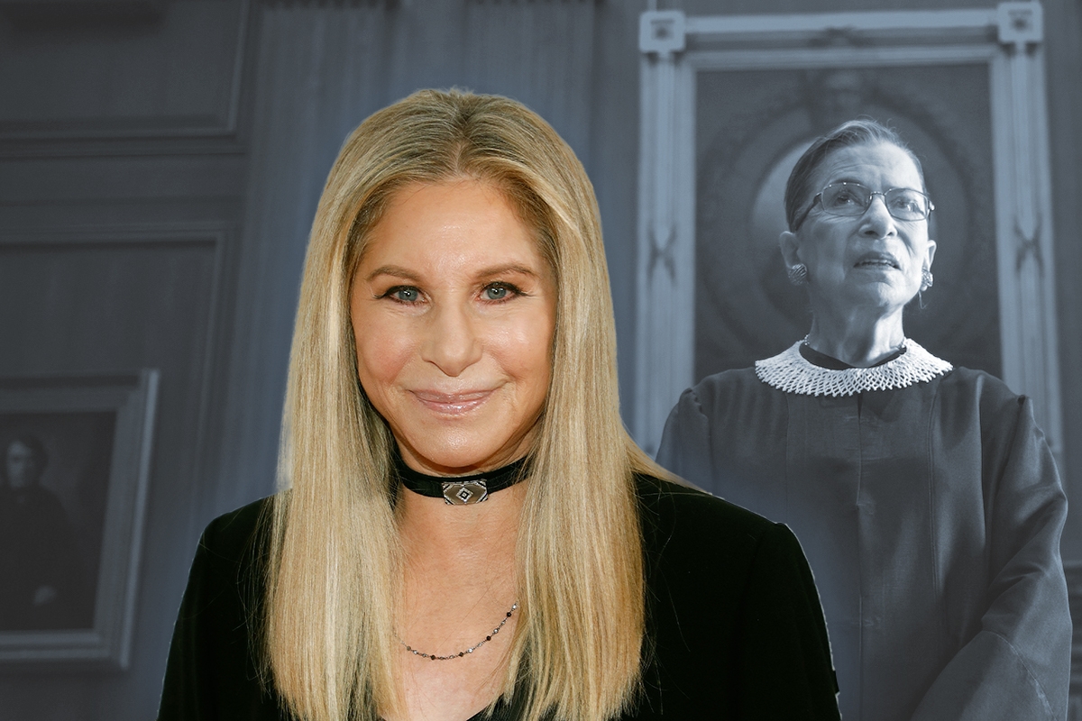 Barbra Streisand with Ruth Bader Ginsburg in the background