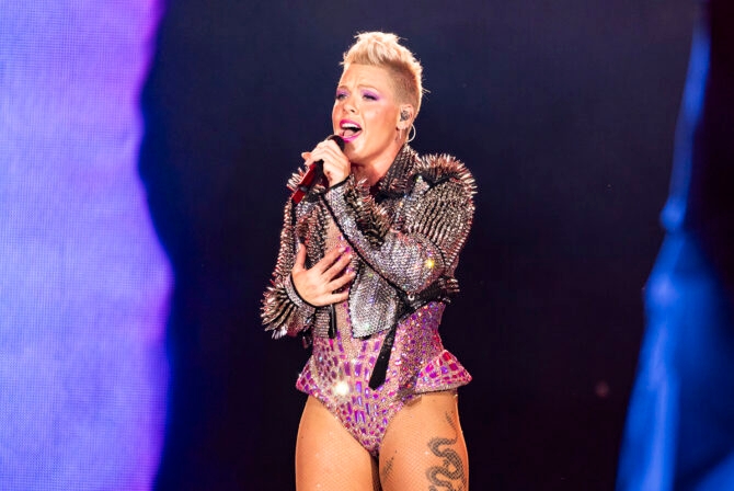 ATLANTA, GEORGIA - SEPTEMBER 15: P!NK performs on day one of Music Midtown at Piedmont Park on September 15, 2023 in Atlanta, Georgia.