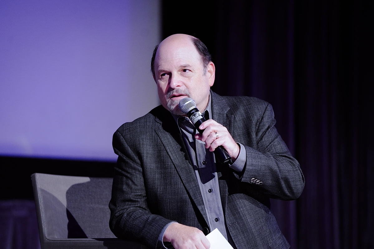 CORONA DEL MAR, CALIFORNIA - OCTOBER 18: Jason Alexander speaks during the Q&A on the new documentary "William Shatner: You Can Call Me Bill" at The New Port Theater on October 18, 2023 in Corona del Mar, California.