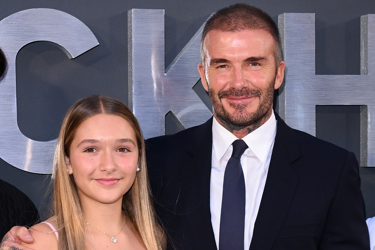 LONDON, ENGLAND - OCTOBER 03: Harper Beckham and David Beckham attend the Netflix 'Beckham' UK Premiere at The Curzon Mayfair on October 03, 2023 in London, England.
