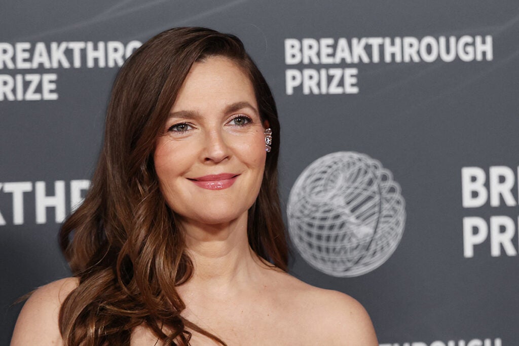 US actress Drew Barrymore attends the 11th Breakthrough Prize ceremony at Barker Hangar in Santa Monica, California, on April 5, 2025.