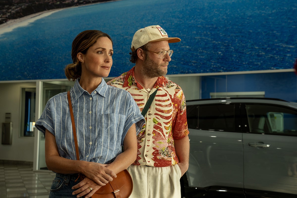 Rose Byrne as Sylvia and Seth Rogen as Will in "Platonic"