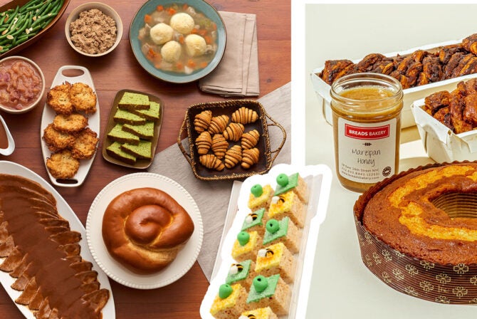Zabar's high holiday meal, Rosh Hashanah rice crispy treats and apple cake from Breads Bakery