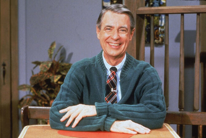 Portrait of American educator and television personality Fred Rogers (1928 - 2003) of the television series 'Mister Rogers' Neighborhood,' circa 1980s.
