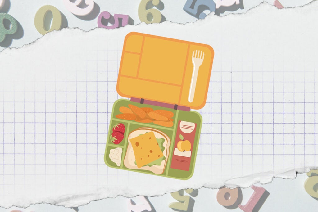 an illustration of a school lunch for a piece about dairy school lunches